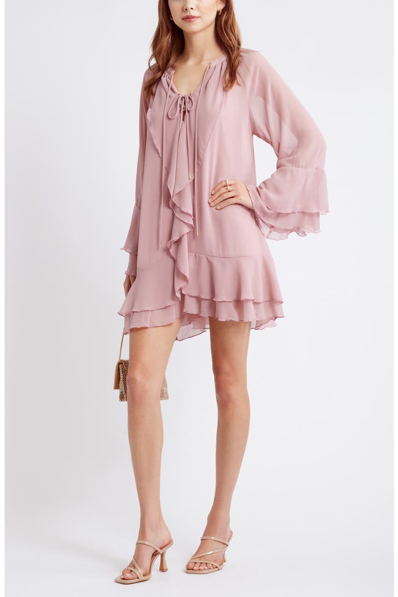 Ruffle Long Sleeve Chiffon Dress, Main, color, PINK TIMBER