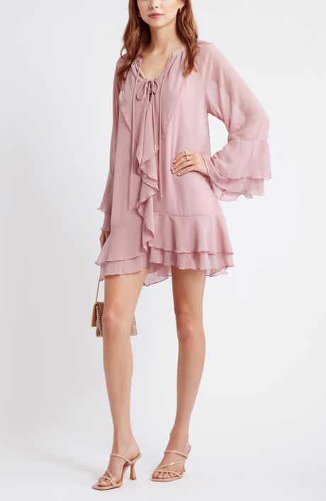 Open Edit Ruffle Long Sleeve Chiffon Dress