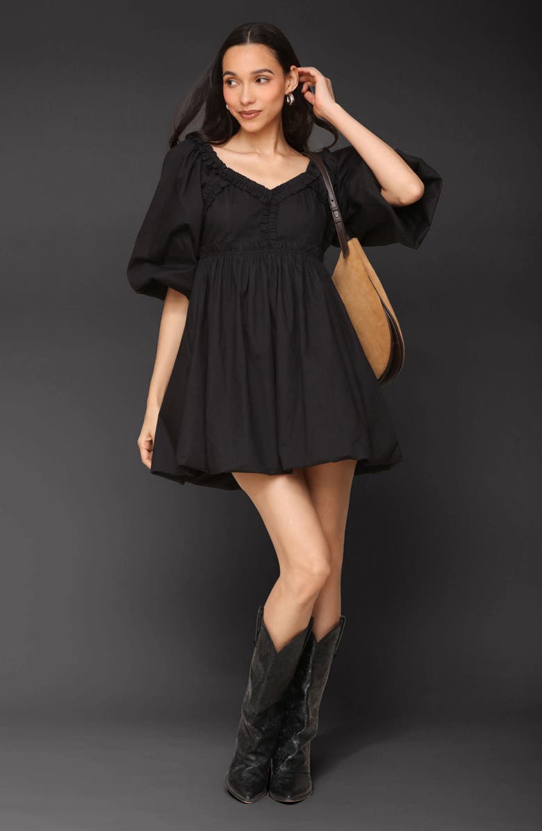 Avec Les Filles Puff Sleeve Bubble Hem Minidress, Alternate, color, Black