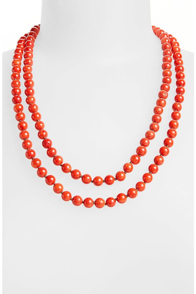 Long Semiprecious Necklace, Main, color, CORAL/ GOLD