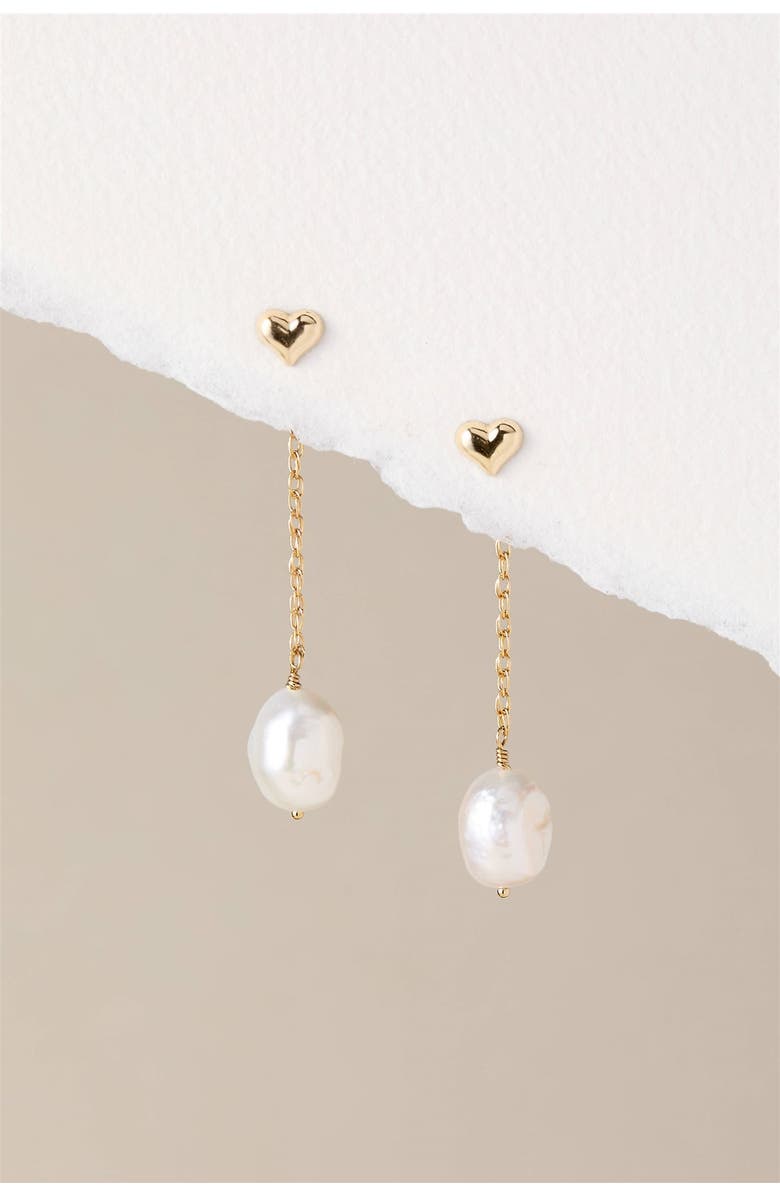 Set & Stones Eloise Heart and Pearl Earrings, Alternate, color, Gold