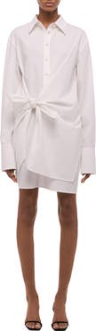 Helmut Lang Knot Detail Long Sleeve Cotton Shirtdress