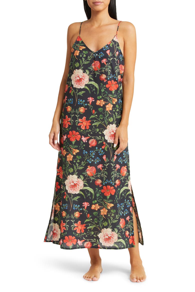 Floral Cotton Nightgown, Main, color, PERSEPHONE BLACK