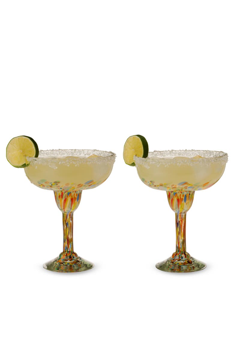 TWINE Segunda Vida Artistico Recycled Margarita Glasses Set of 2, Main, color, Multicolor