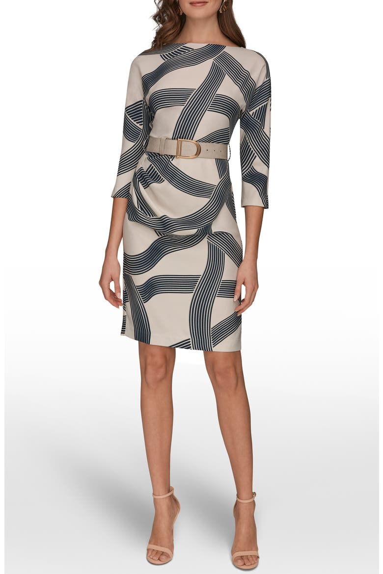 Swirl Print Belted Dress, Main, color, VELLUM/ NIGHTFALL