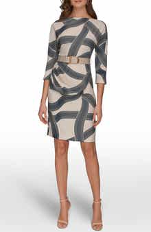 Donna Karan New York Swirl Print Belted Dress