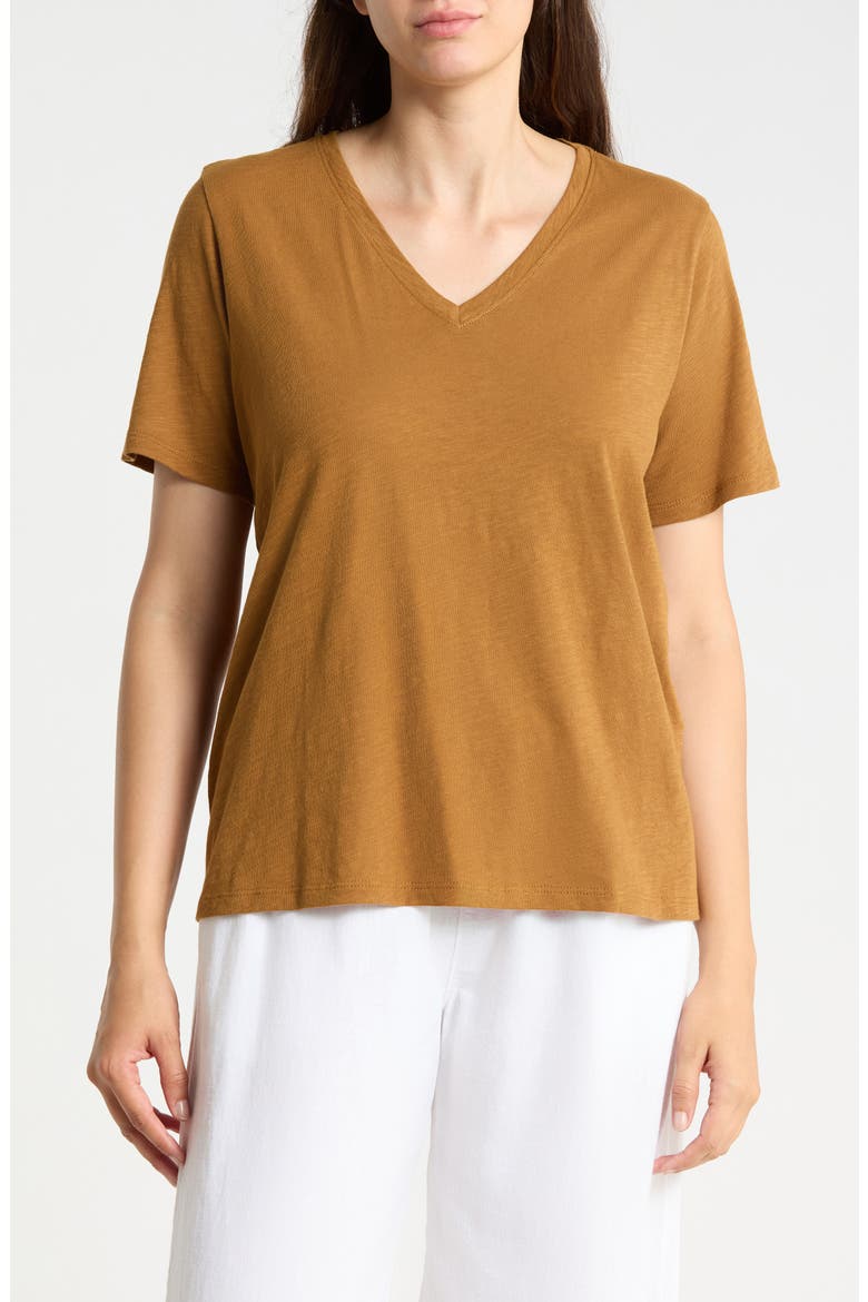 Easy V-Neck Organic Cotton T-Shirt, Main, color, BRONZE