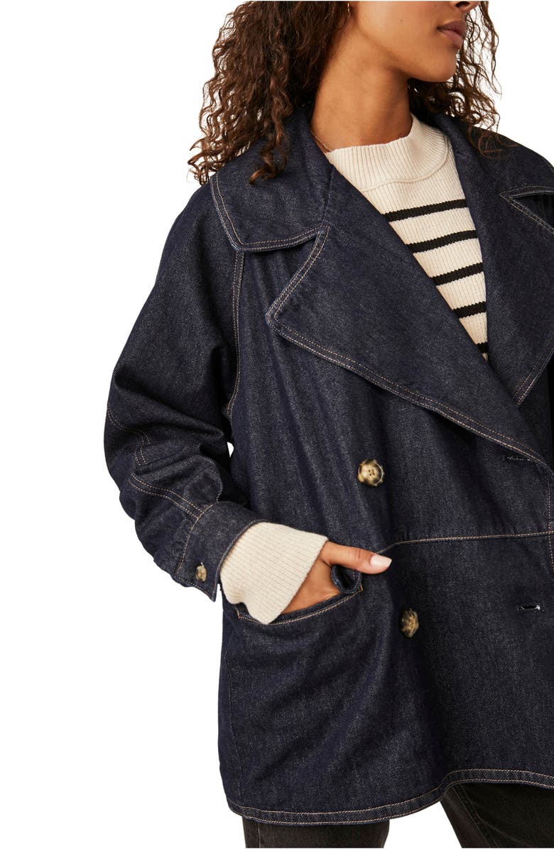 Free People Denim Car Coat, Alternate, color, 