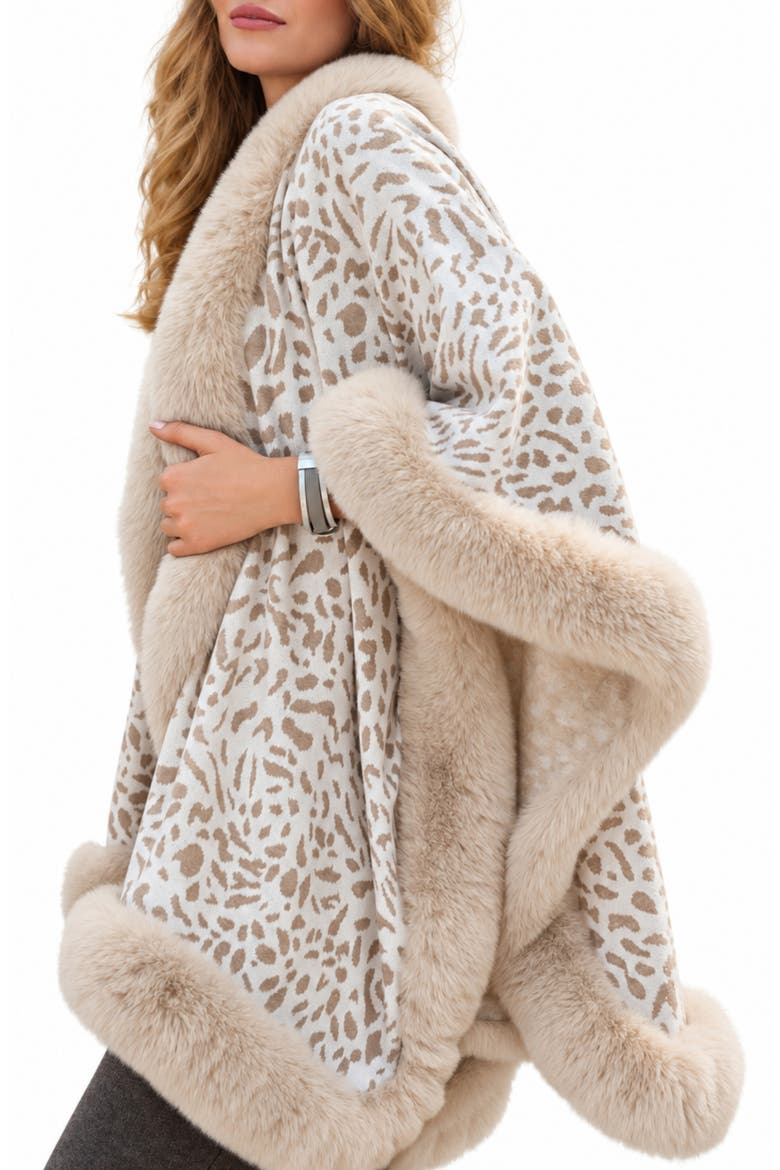 Cheetah Pattern Faux Fur Cape, Alternate, color, IVORY