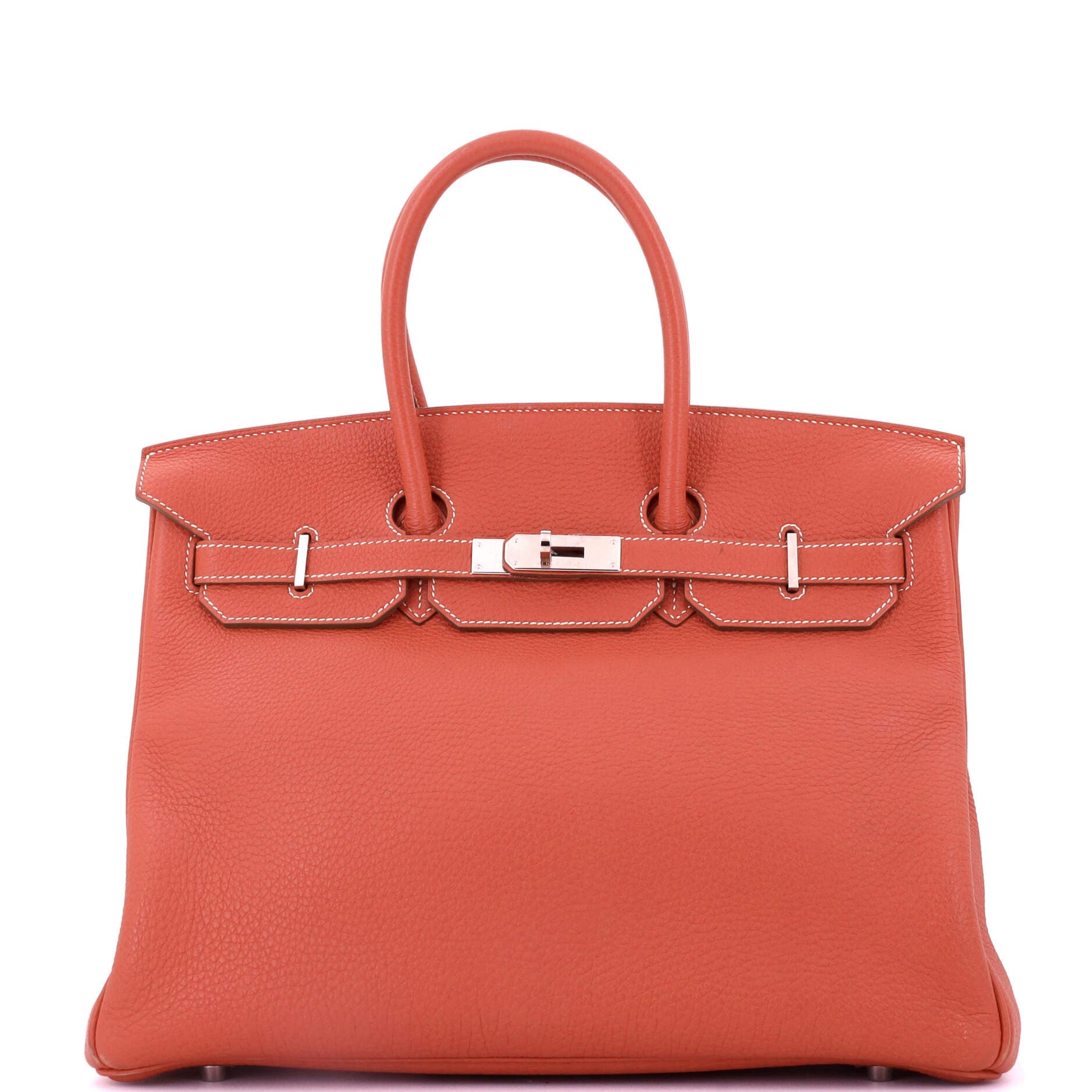 Pre-Owned Hermes Birkin Handbag Orange Clemence with Palladium Hardware 35, Main, color, 