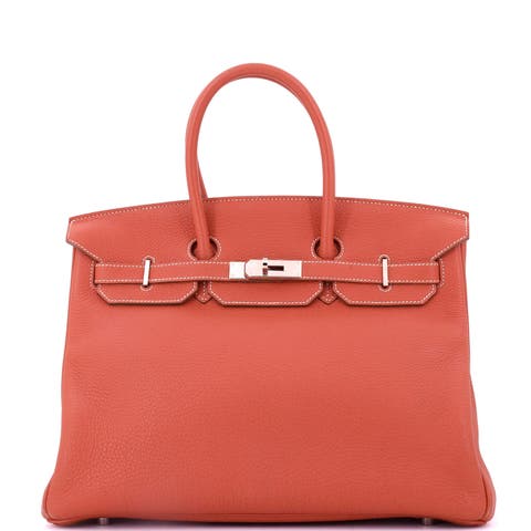 Birkin Handbag Orange Clemence with Palladium Hardware 35
