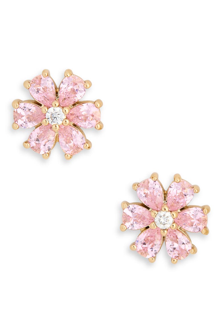 Flower Cubic Zirconia Stud Earrings, Alternate, color, PINK