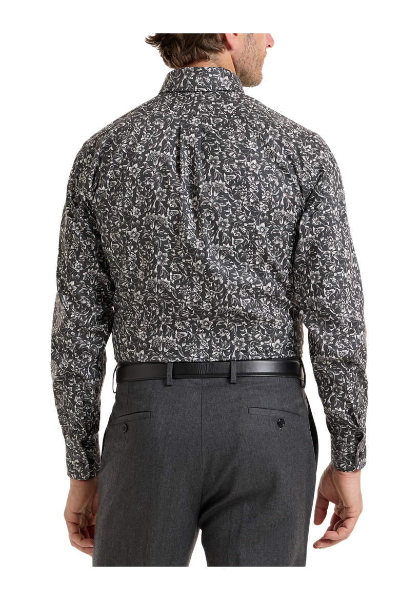Cotton Buttondown Collar Pinpoint Classic Contrast Trim Button Cuff Long Sleeve, Alternate, color, Black