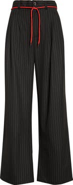 KÚR Shoelace Pinstripe Pleated Straight Leg Pants