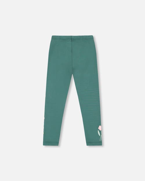 Deux Par Deux Leggings With Flower In Green