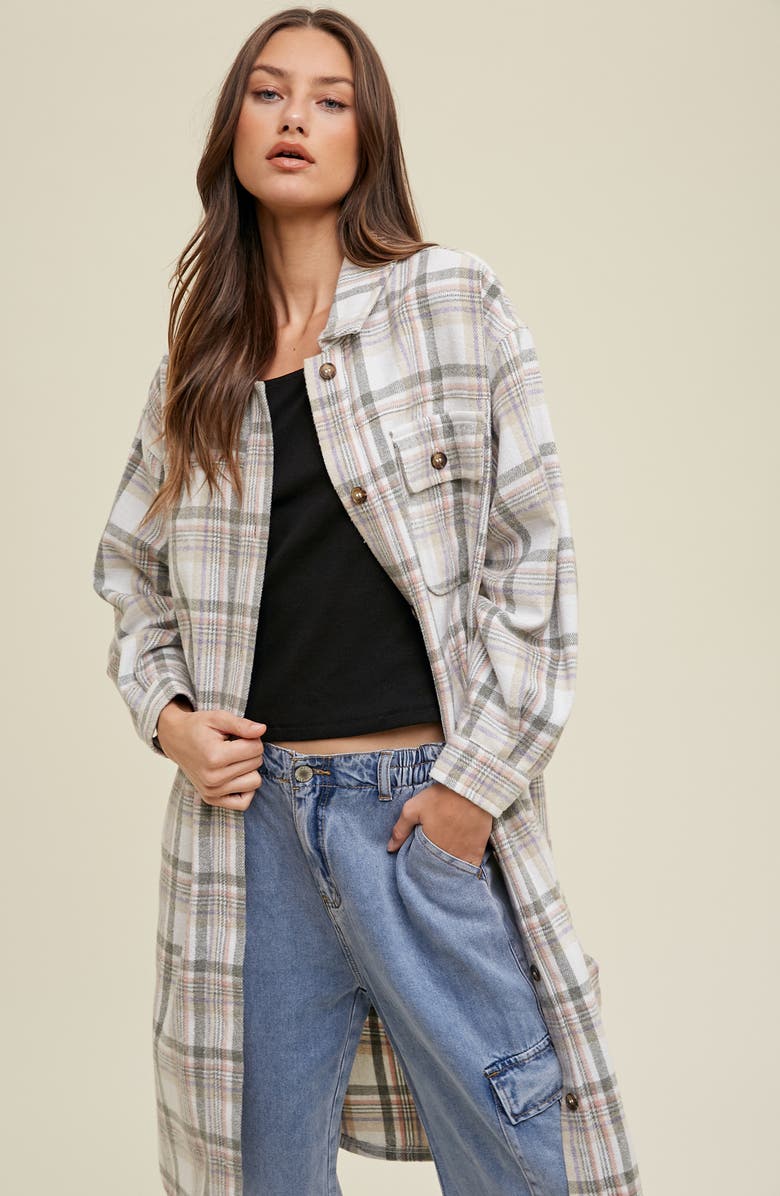 WISHLIST Plaid Brushed Long Shacket, Alternate, color, 