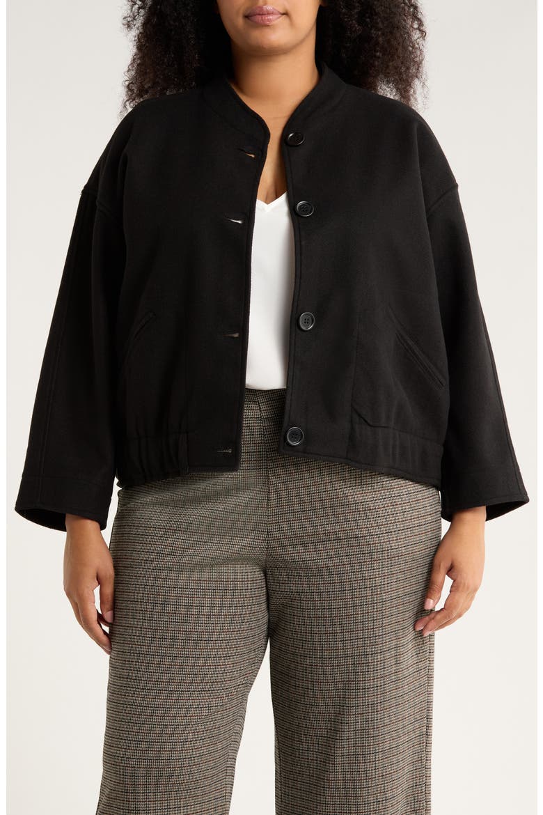 Brushed Knit Crop Bomber Jacket, Main, color, BLACK