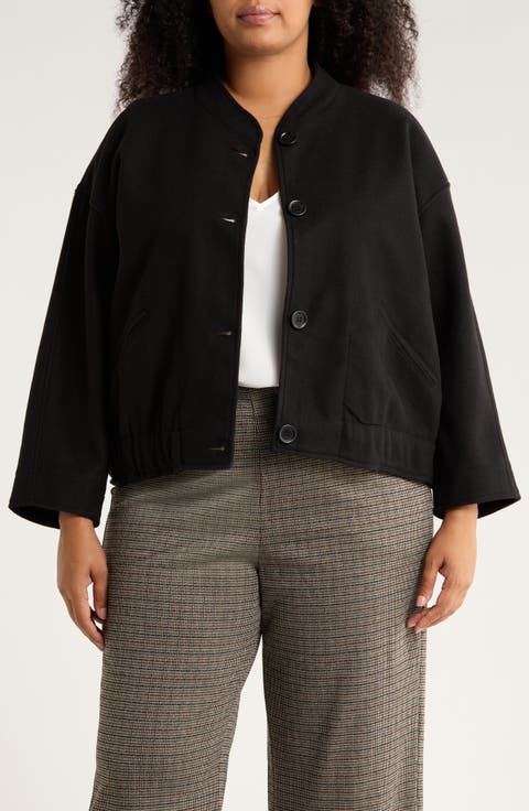 Brushed Knit Crop Bomber Jacket (Plus)