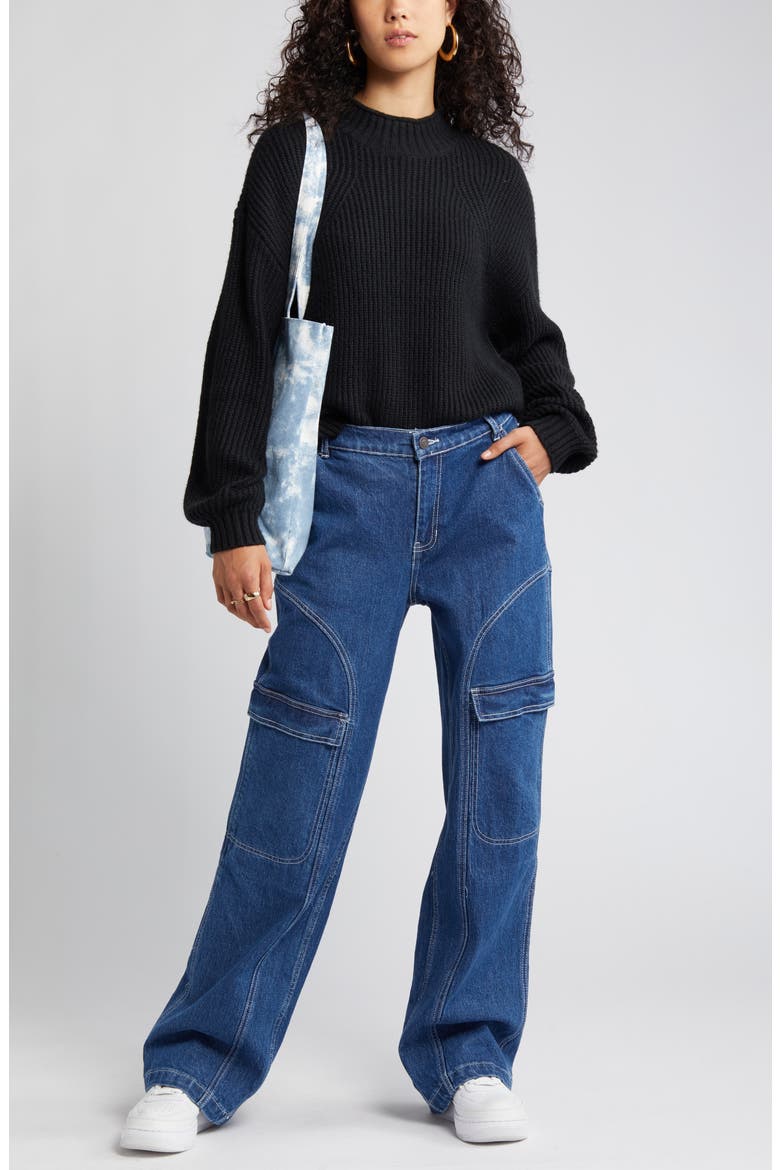 Mock Neck Sweater, Main, color, BLACK JET
