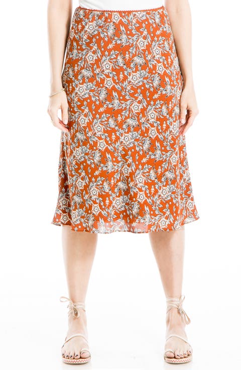 Printed Satin Midi Skirt