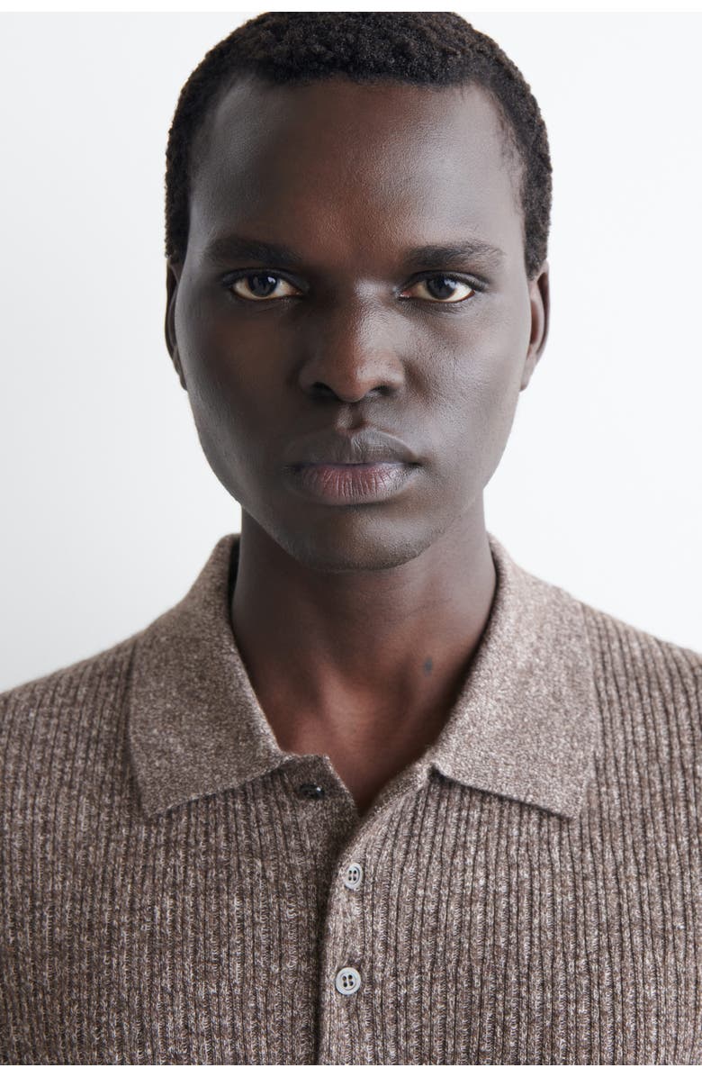 COS Cashmere-Linen Polo Shirt, Alternate, color, Brown Mélange