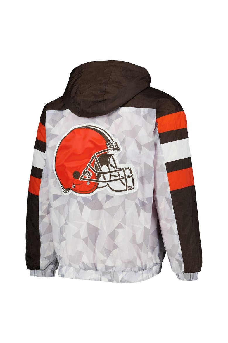 Men's Starter White/Brown Cleveland Browns Thursday Night Gridiron Raglan Half-Zip Hooded Jacket, Alternate, color, White