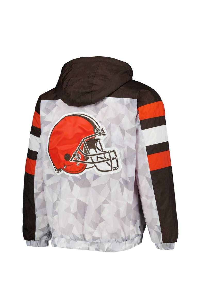 STARTER Men's Starter White/Brown Cleveland Browns Thursday Night Gridiron Raglan Half-Zip Hooded Jacket, Alternate, color, White