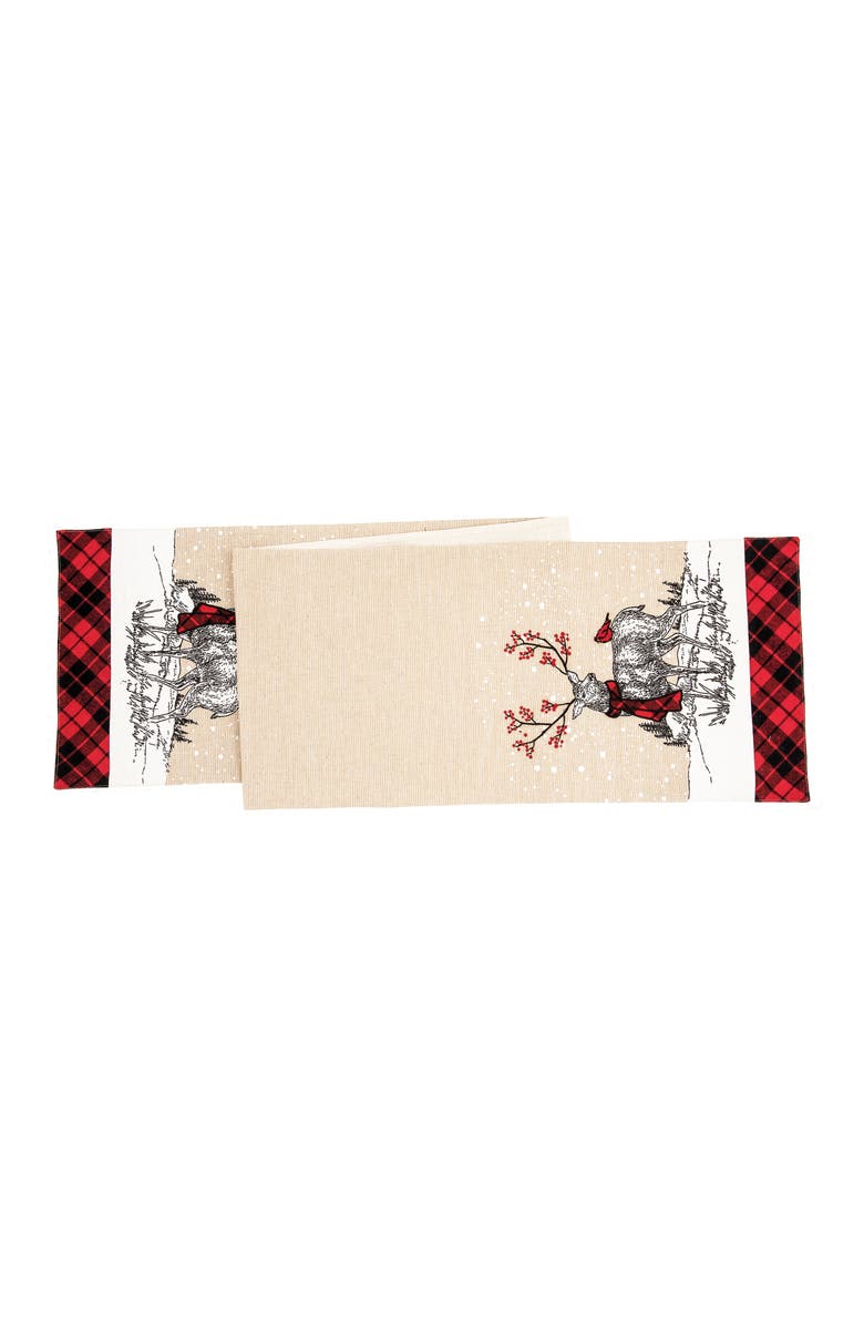 C&F Home Reindeer Embroidered & Printed Christmas Table Runner 13" x 72", Main, color, Beige