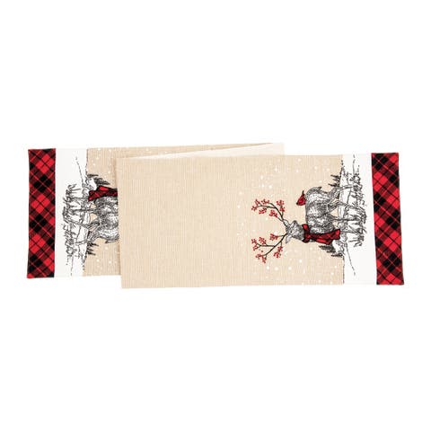 Reindeer Embroidered & Printed Christmas Table Runner 13" x 72"