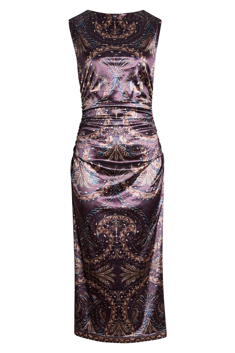 Charissa Ruched Sleeveless Dress, Alternate, color, DARK EGGPLANT MULTI