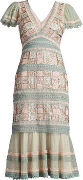 Tadashi Shoji Belle Sequin & Lace Detail Cocktail Midi Dress