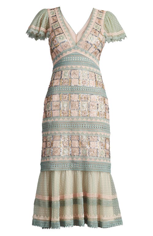 Tadashi Shoji Belle Sequin & Lace Detail Cocktail Midi Dress