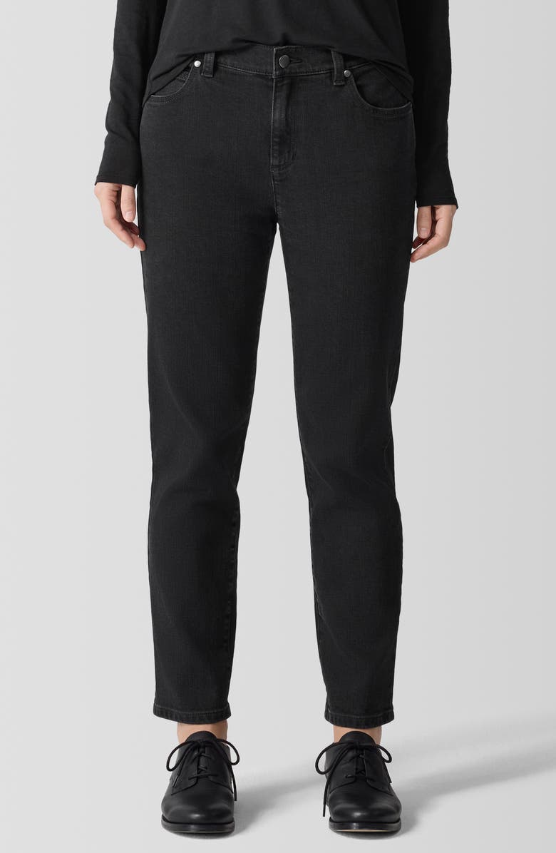 Eileen Fisher High Waist Ankle Slim Jeans, Main, color, Black
