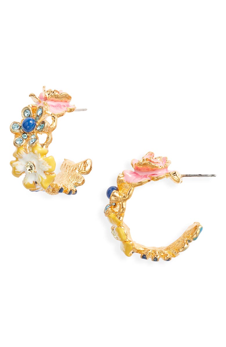 Kenneth Jay Lane Flower Hoop Earrings, Main, color, Gold