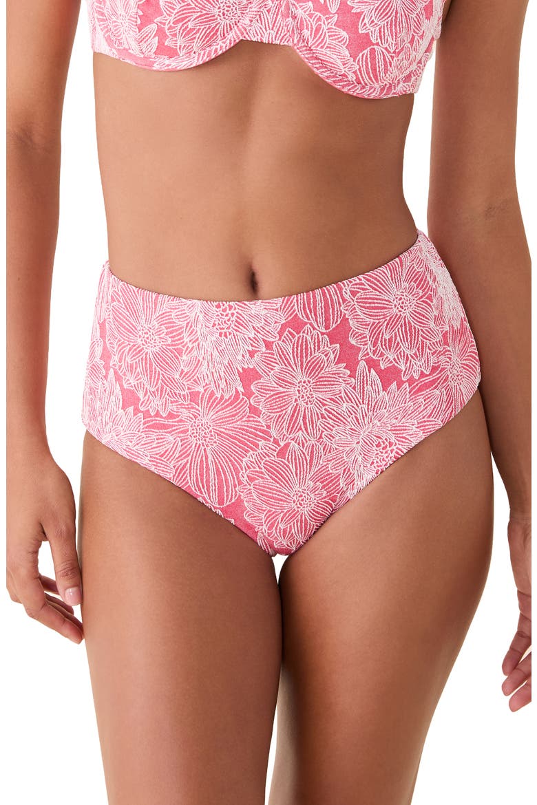 The High Waist Floral Jacquard Bikini Bottoms, Main, color, PEACHY