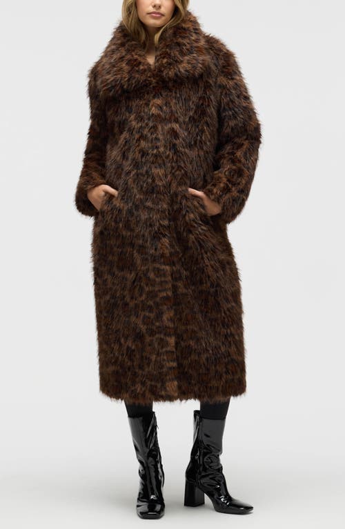 Nvlt Faux Fur Longline Coat In Brown