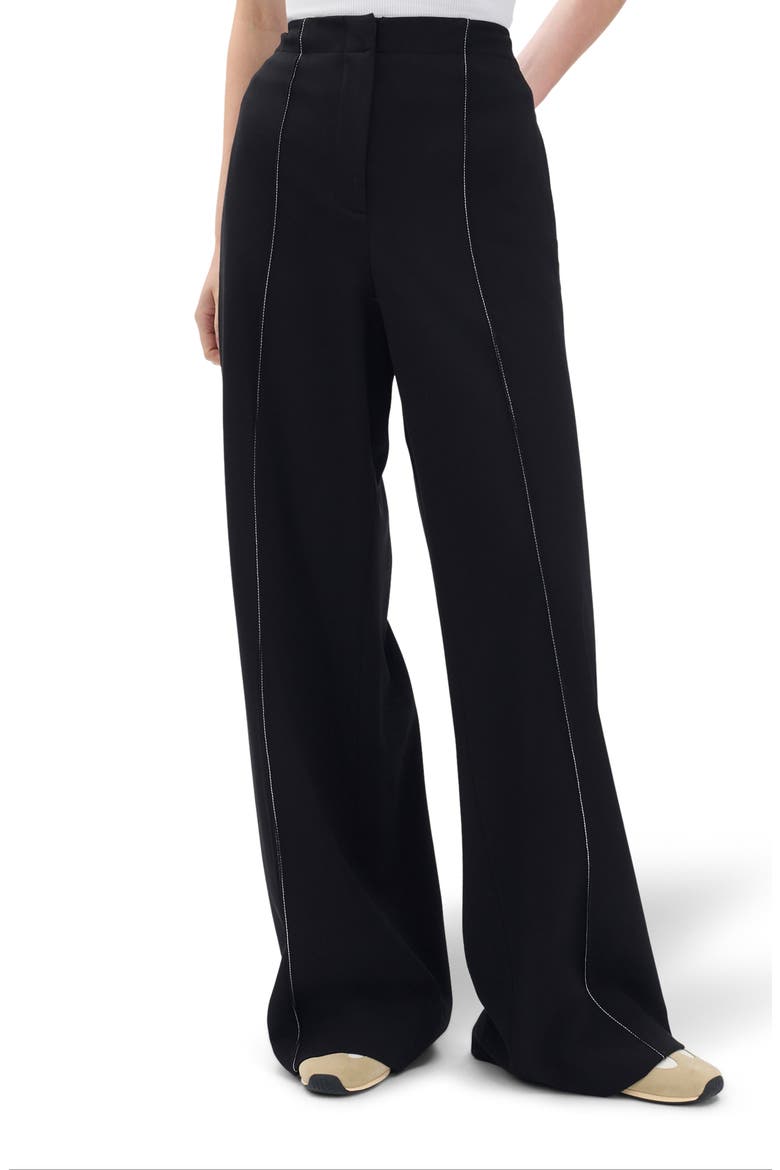 Irina Contrast Stitch Straight Leg Pants, Main, color, BLACK