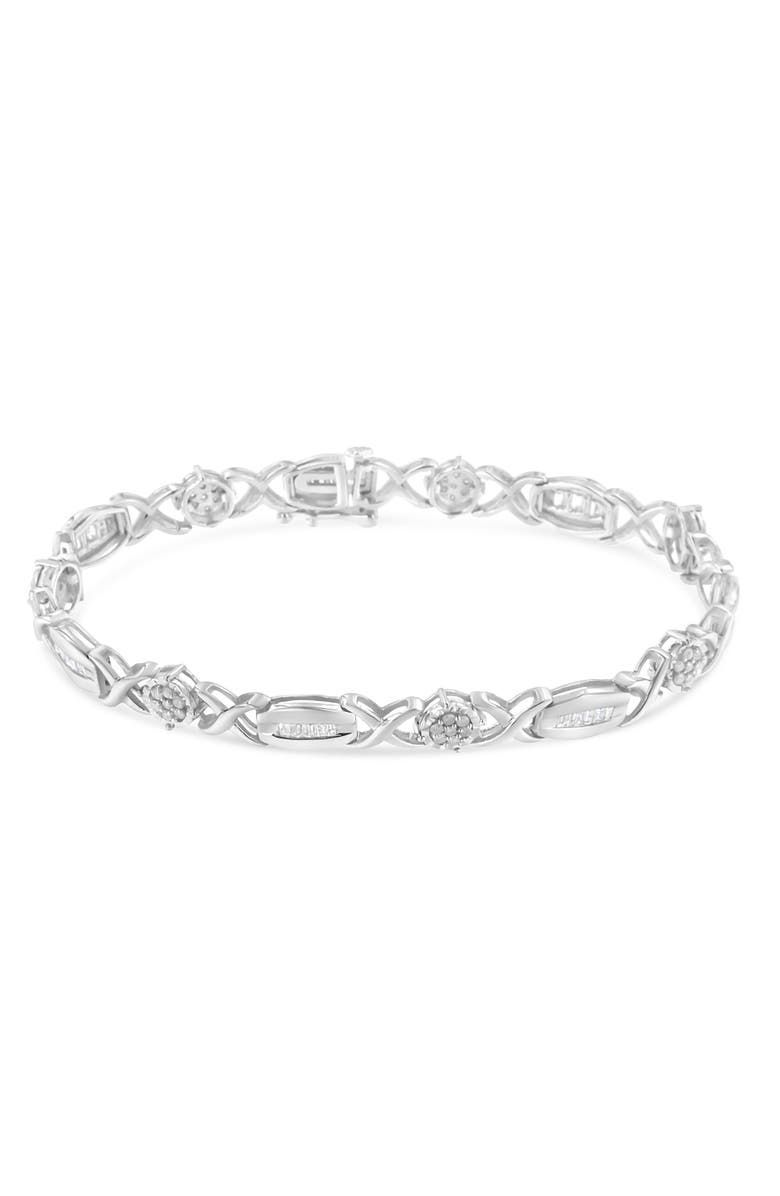 Haus of Brilliance Silver 1.0 Cttw Round-Cut and Baguette-Cut Diamond X-Link Bracelet, Alternate, color, White