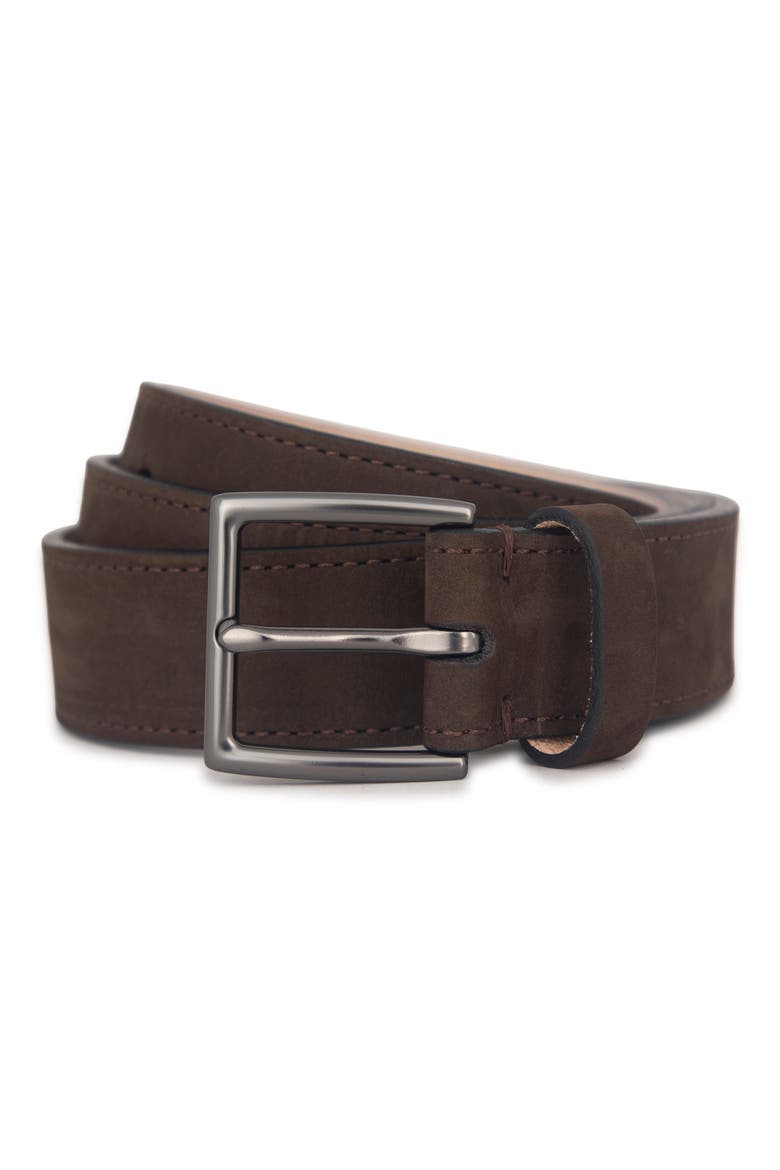 Nubuck Leather Belt, Alternate, color, DARK ROAST/ MATTE GUNMETAL
