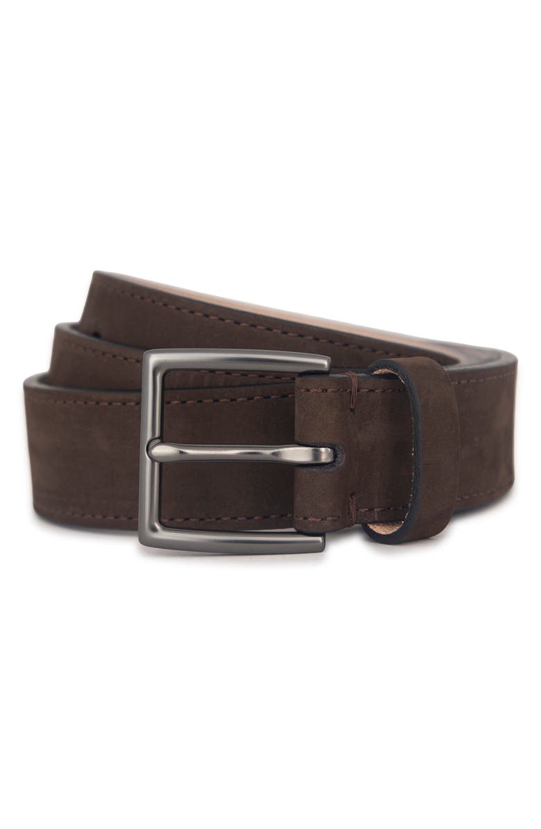 Vince Nubuck Leather Belt, Alternate, color, Dark Roast/ Matte Gunmetal