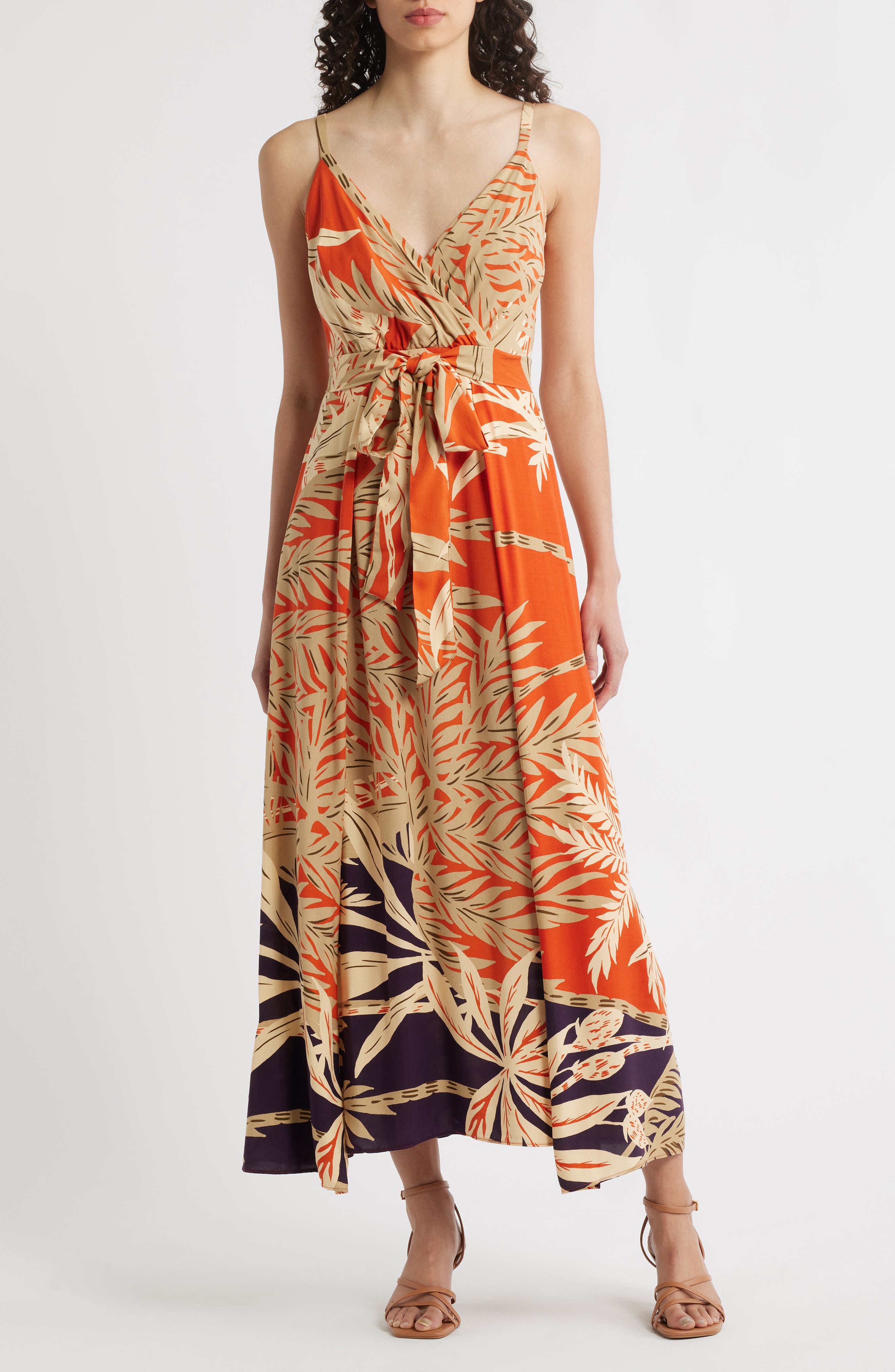 Halogen® Palm Print Belted Maxi Dress