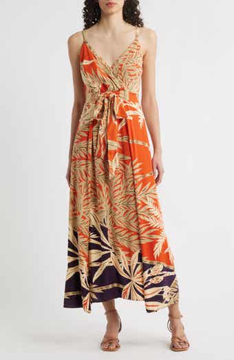 Halogen® Palm Print Belted Maxi Dress