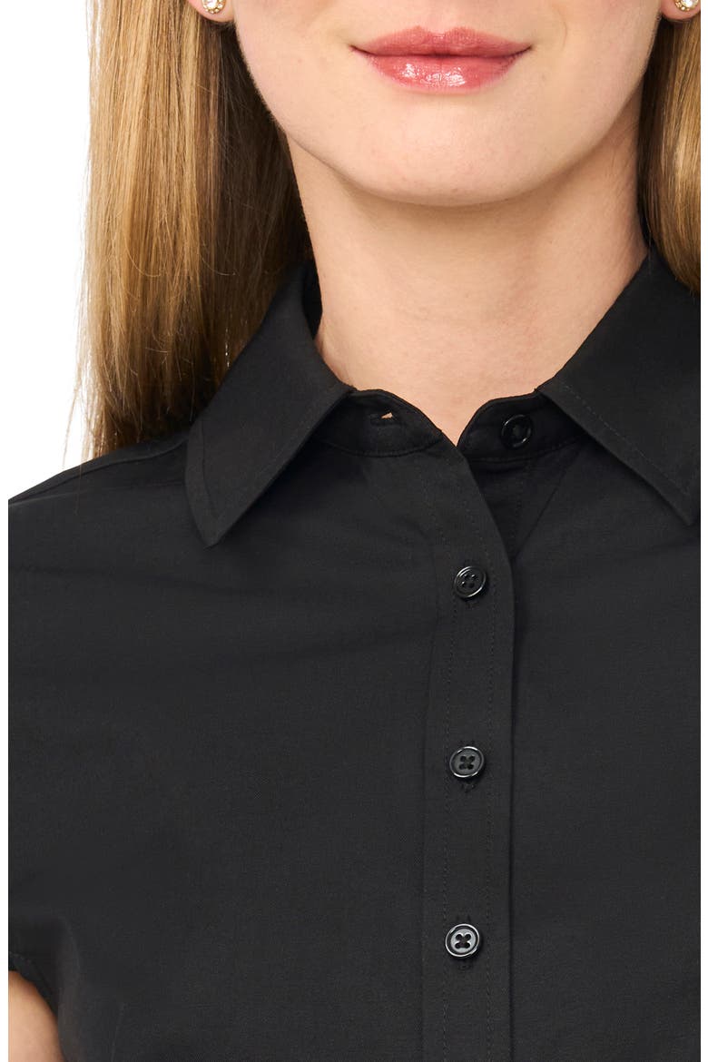 Cap Sleeve Button-Up Shirt, Alternate, color, RICH BLACK