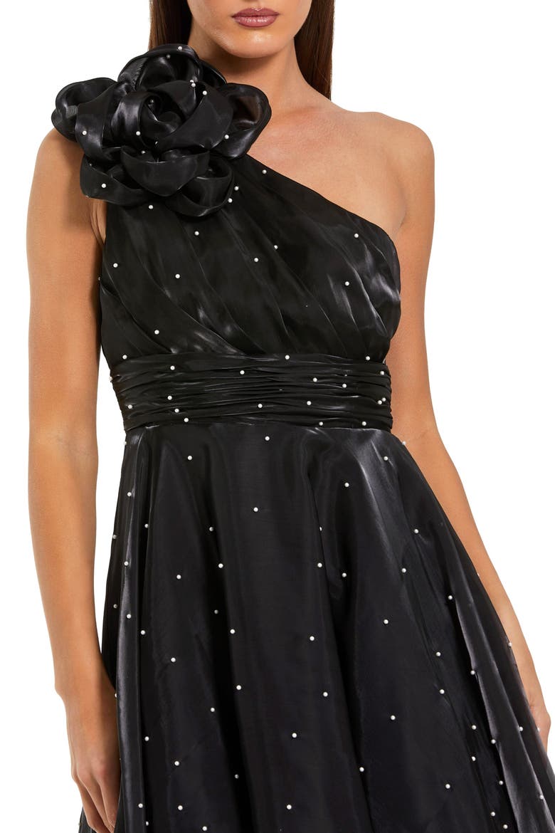 Pearl Beaded Organza One Shoulder Midi Dress, Alternate, color, Black Ivory
