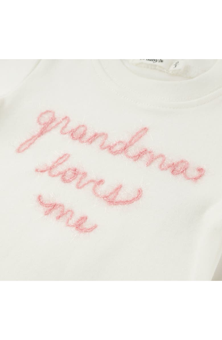 oh baby! Grandma Loves Me Pink Embroidered Two Piece Set, Alternate, color, Cream