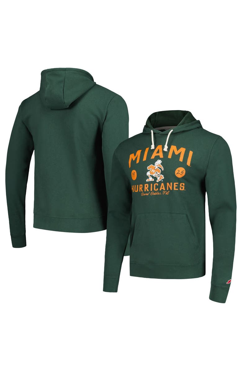 LEAGUE COLLEGIATE WEAR Men's League Collegiate Wear  Green Miami Hurricanes Bendy Arch Essential Pullover Hoodie, Alternate, color, Green