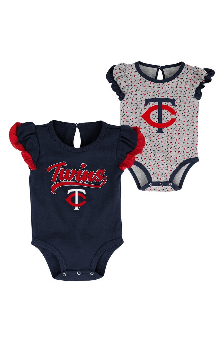 Outerstuff Girls Newborn Navy/Heathered Gray Minnesota Twins Scream & Shout Two-Pack Bodysuit Set, Main, color, Navy
