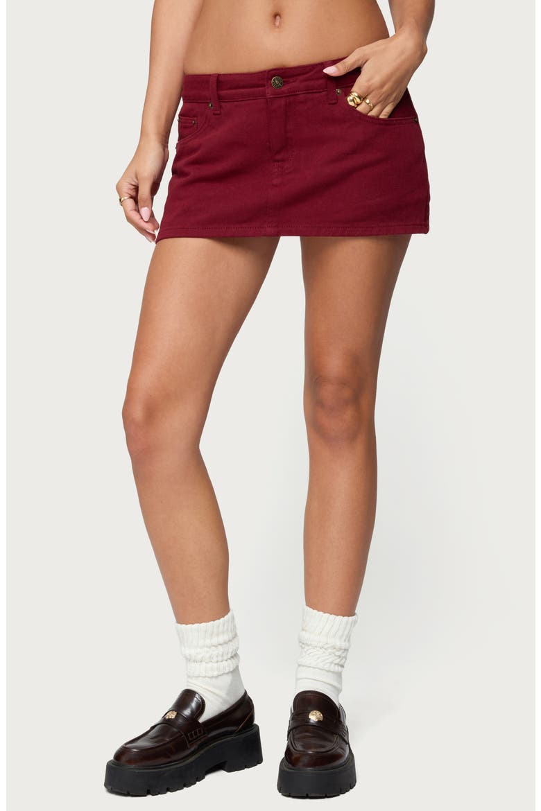 Camelia Low Rise Denim Miniskort, Main, color, BURGUNDY