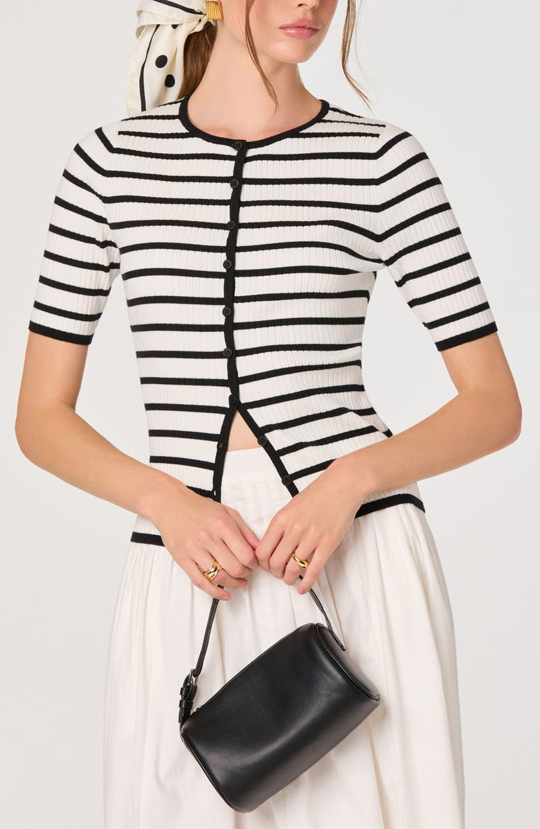 ASTR the Label Henrie Stripe Button-Up Sweater, Alternate, color, Black White