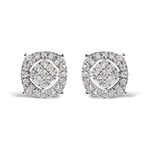 10K White Gold 1/2 Cttw Diamond Composite Stud Earrings